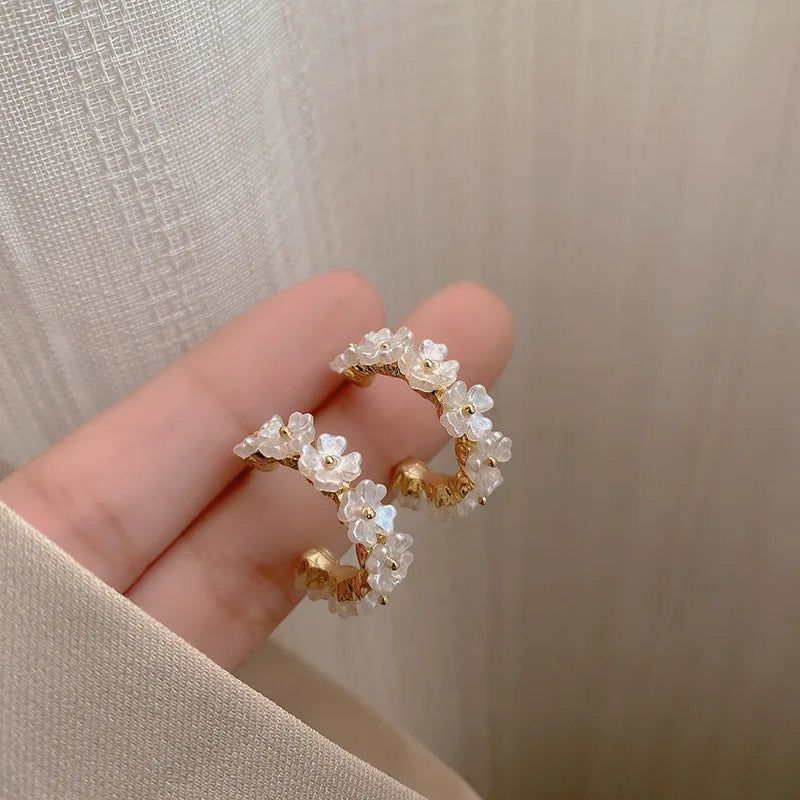 Half Floral Hoops Earrings