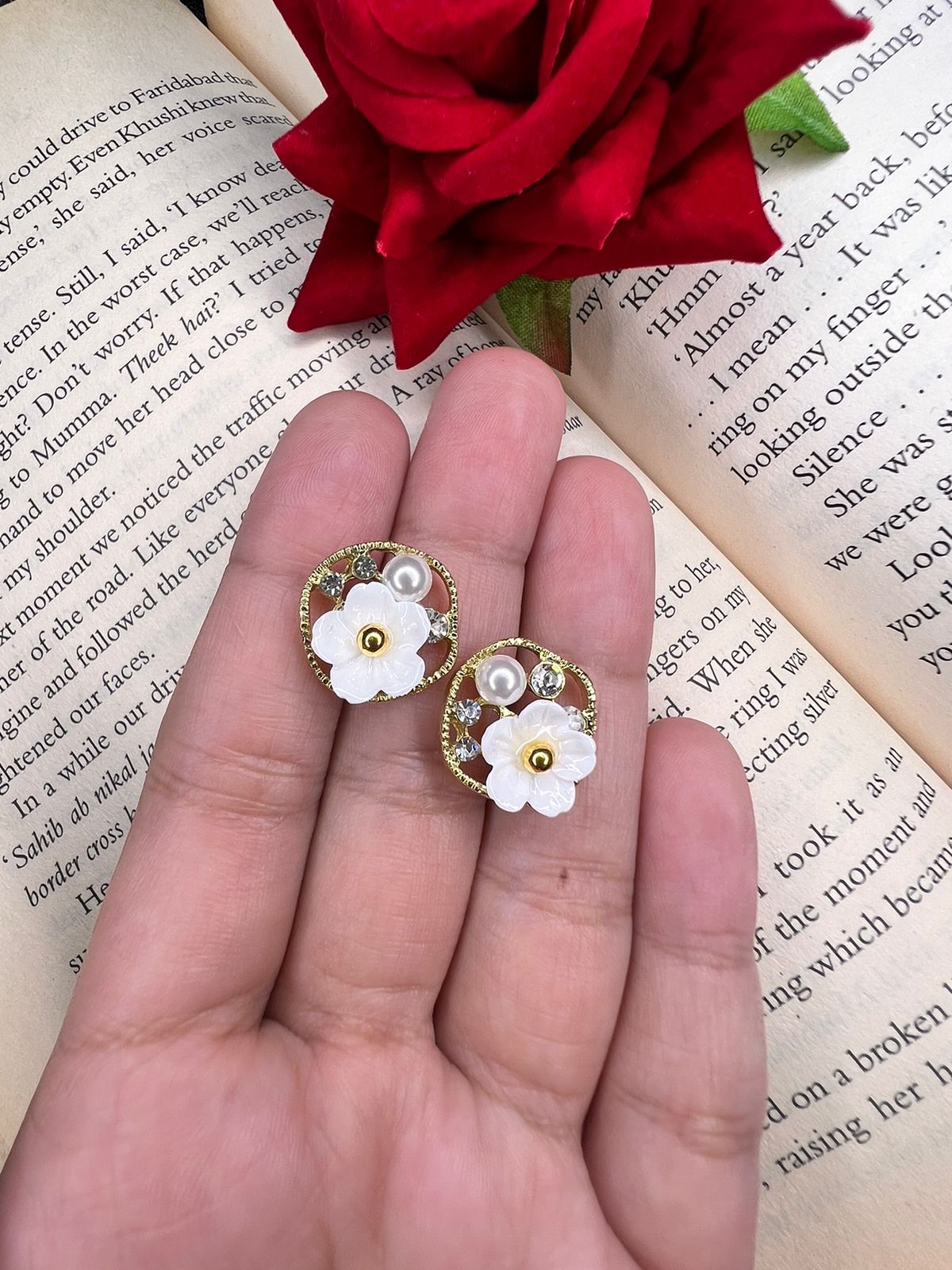 Half Floral Hoops Earrings